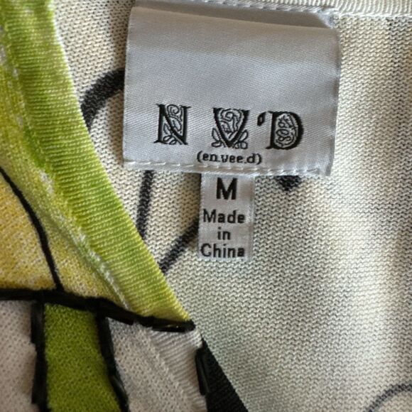 NVD Enveed Abstract Colorful Yellow V-Neck Lightweight Knit Sweater Sequin Bead - Picture 8 of 8